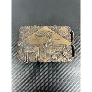 Coca Cola 75th Anniversary 1902 1977 Belt Buckle Horse Drawn Wagon Collectible